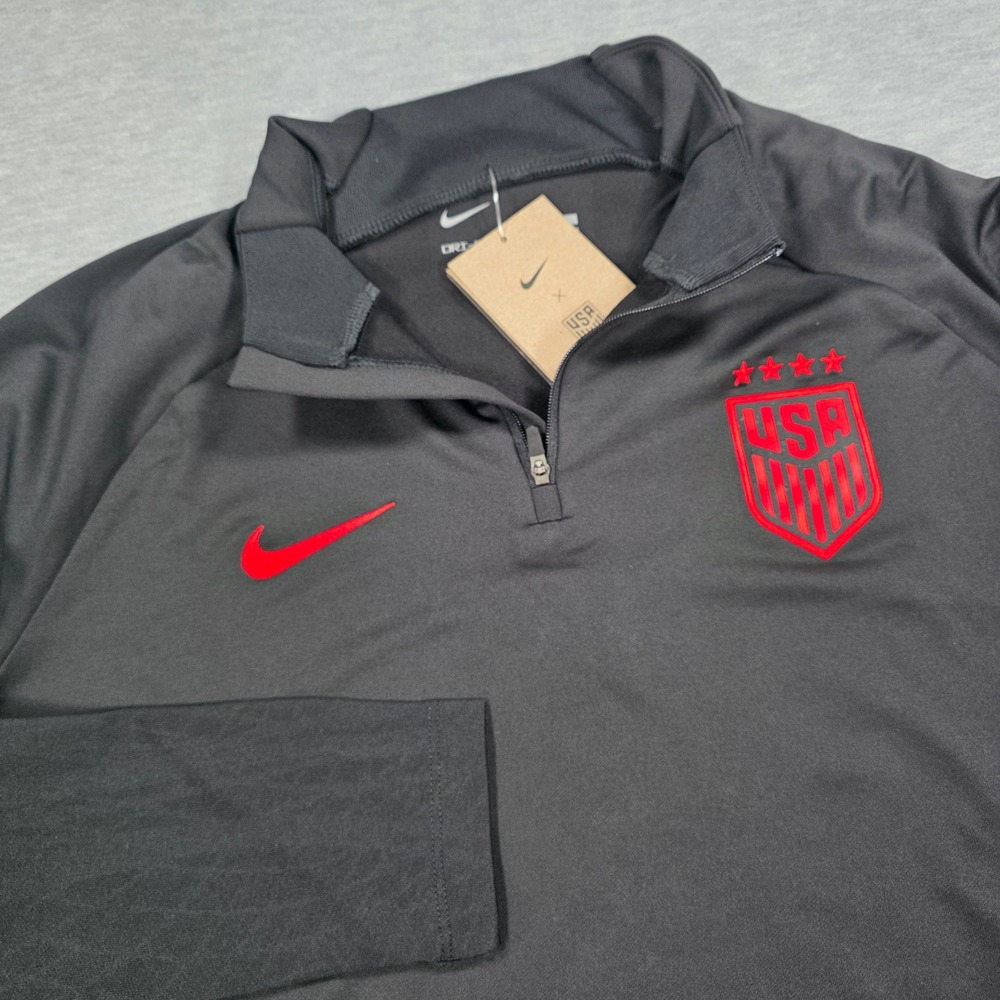 Nike USMNT Soccer Dri-FIT Quarter Zip Training Top Black Red Mens L DR4627-010